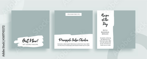 Set of editable templates for Instagram post, Facebook square frame, social media, culinary, advertisement, and business promotion, fresh design with white color and minimalist vector. (1/3)