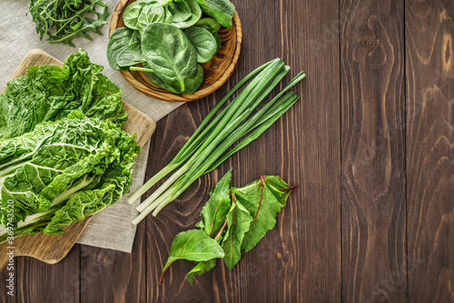 Green vegetables and herbs rich for proteins