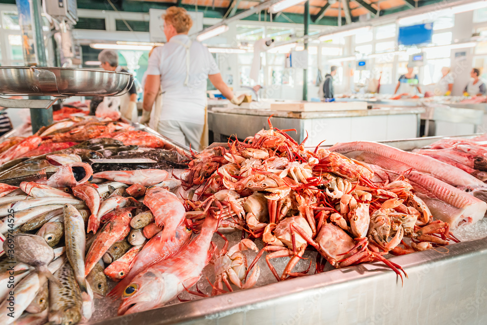 Fresh seafood at the fish market in Ciutadella, on the island of Menorca. Spain
