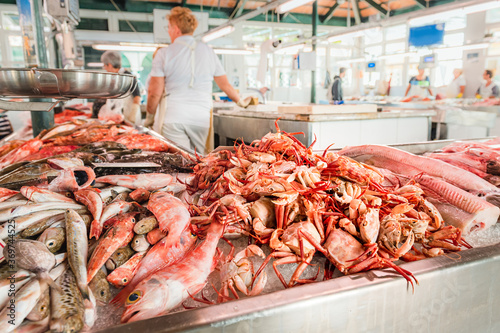 Fresh seafood at the fish market in Ciutadella, on the island of Menorca. Spain photo