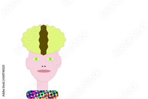Jimmy, Vektor, Kreise, Rechtecke, gelbe, orange, braune, gruene, schwarze Farben, Haare, Gesicht, Augen, Nase, Mund, Hals, Oberkoerper