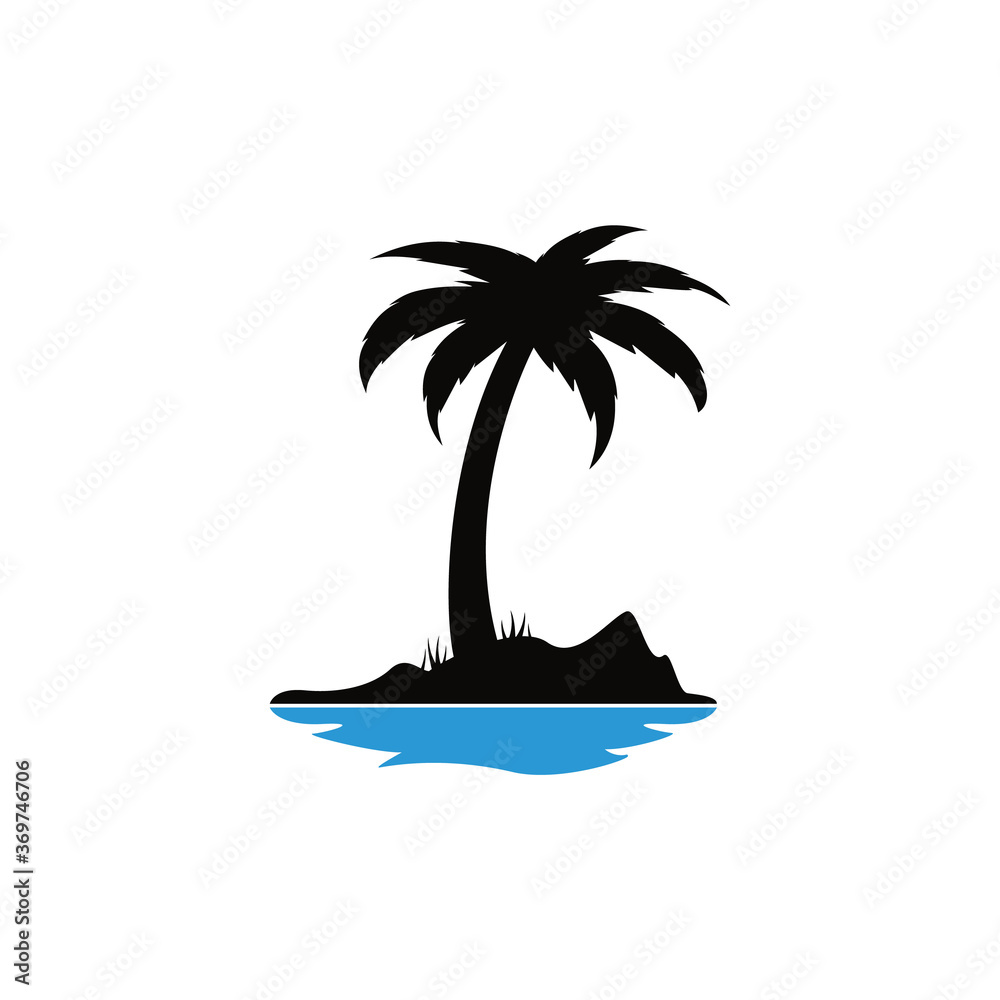 Tropical beach and palm tree logo design. Creative palm tree  vector logo design