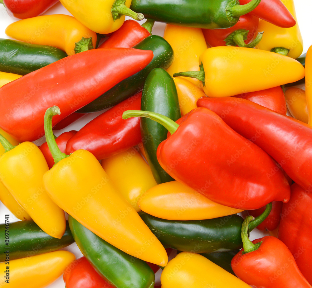 fresh harvested sweet peppers different varieties