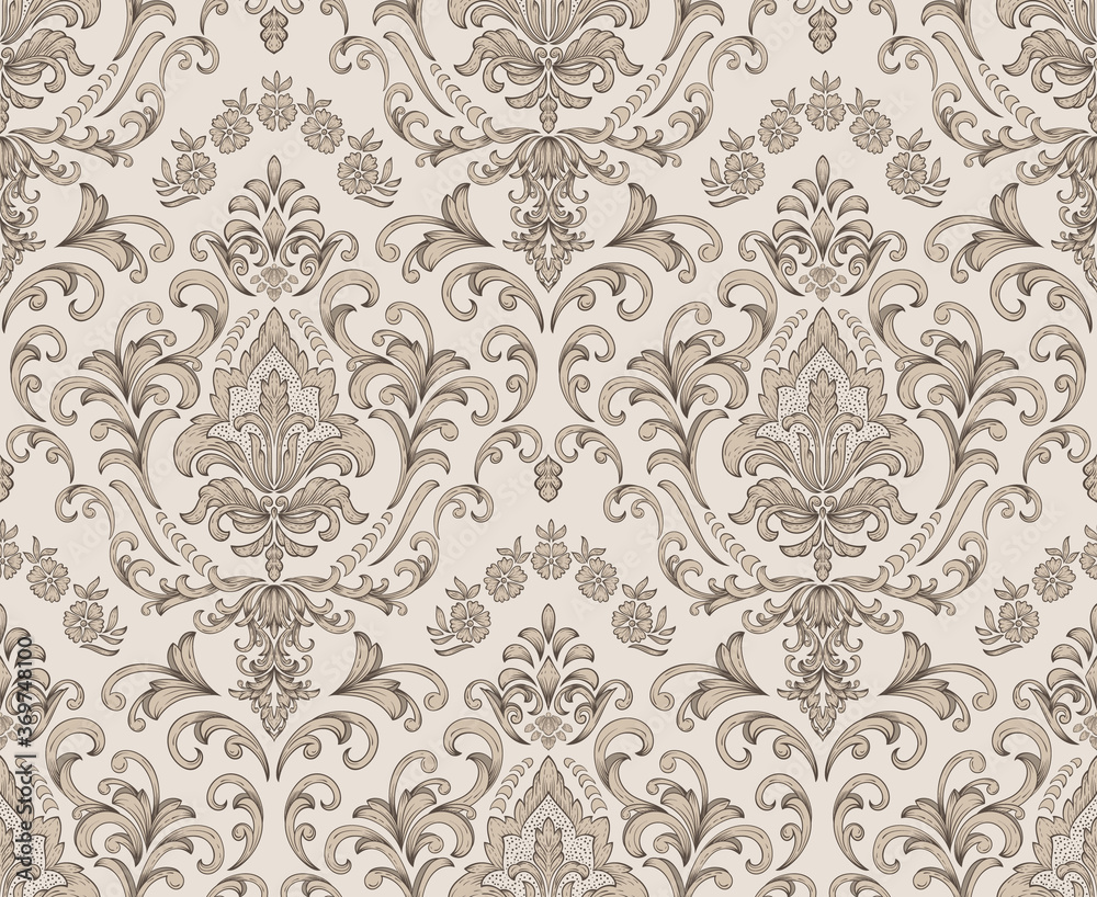 Damask seamless pattern element. Vector classical luxury old fashioned damask ornament, royal victorian seamless texture for wallpapers, textile, wrapping. Vintage exquisite floral baroque template.