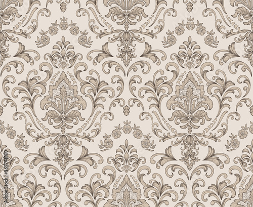 Damask seamless pattern element. Vector classical luxury old fashioned damask ornament, royal victorian seamless texture for wallpapers, textile, wrapping. Vintage exquisite floral baroque template.