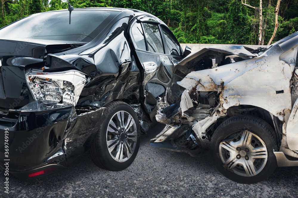 car crash damaged from accident on the road