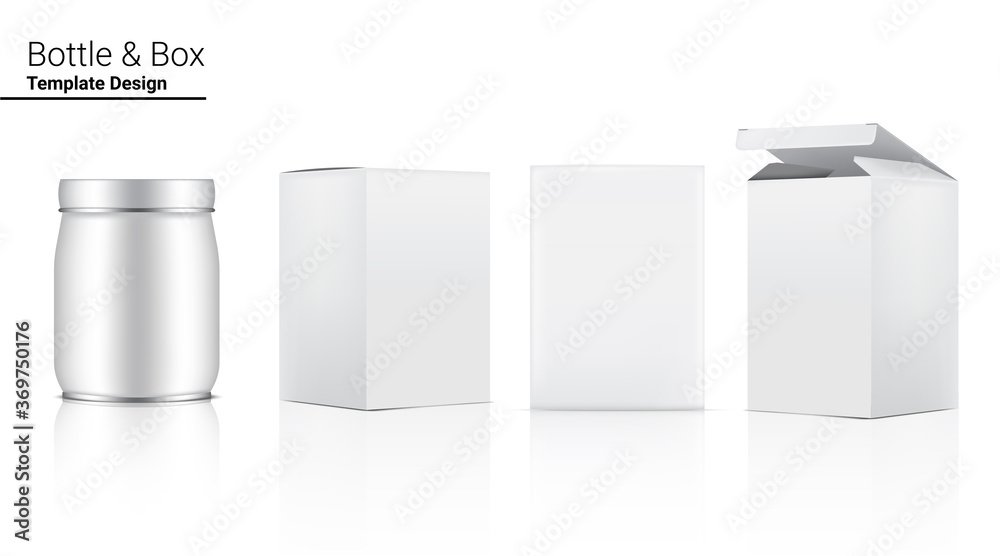 Glossy Jar Bottle Mock up Realistic Cosmetic or food and drink and 3 Dimensional Box for Whitening Skincare merchandise on White Background Illustration. Health Care and Medical Concept Design. Glossy Jar Bottle Mock up Realistic Cosmetic or food and drink and 3 Dimensional Box for Whitening Skincare merchandise on White Background Illustration. Health Care and Medical Concept Design.