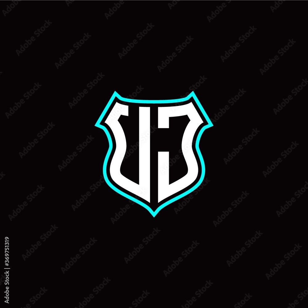 U J initials monogram logo shield designs modern