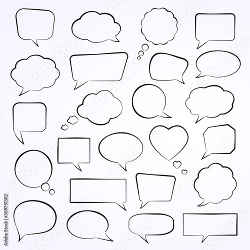 Set of hand-drawn speech bubbles. Vector illustration.