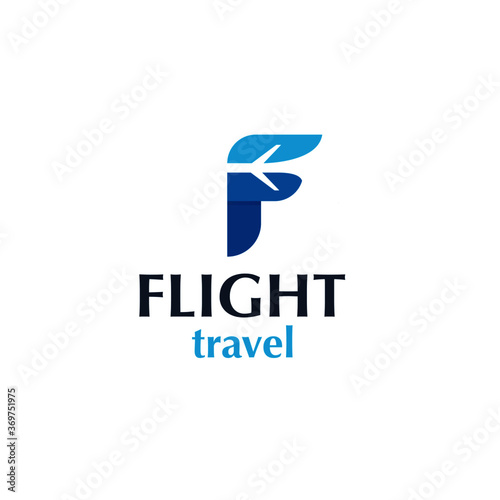Letter f travel logotype design with plane 