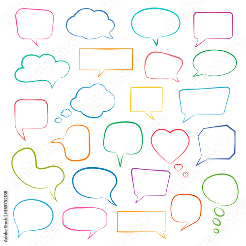Set of empty color speech bubbles for infographics. Vector talk and thought sketch bubbles.