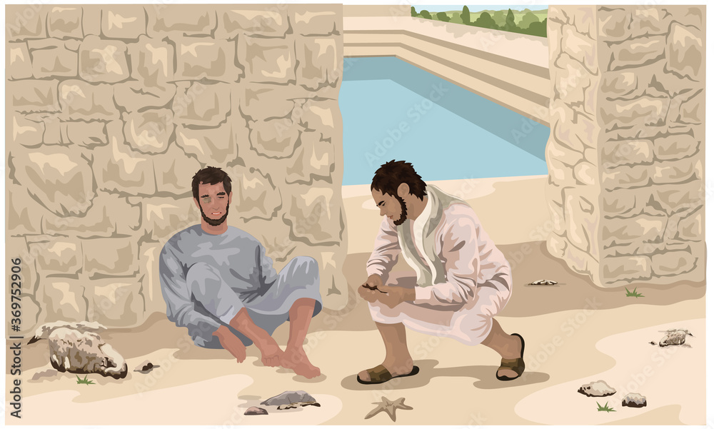 New Testament, John 9, Jesus Heals A Man Born Blind Stock Vector ...