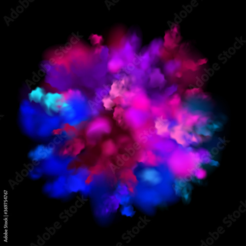 Colorful powder explosion effect on black background