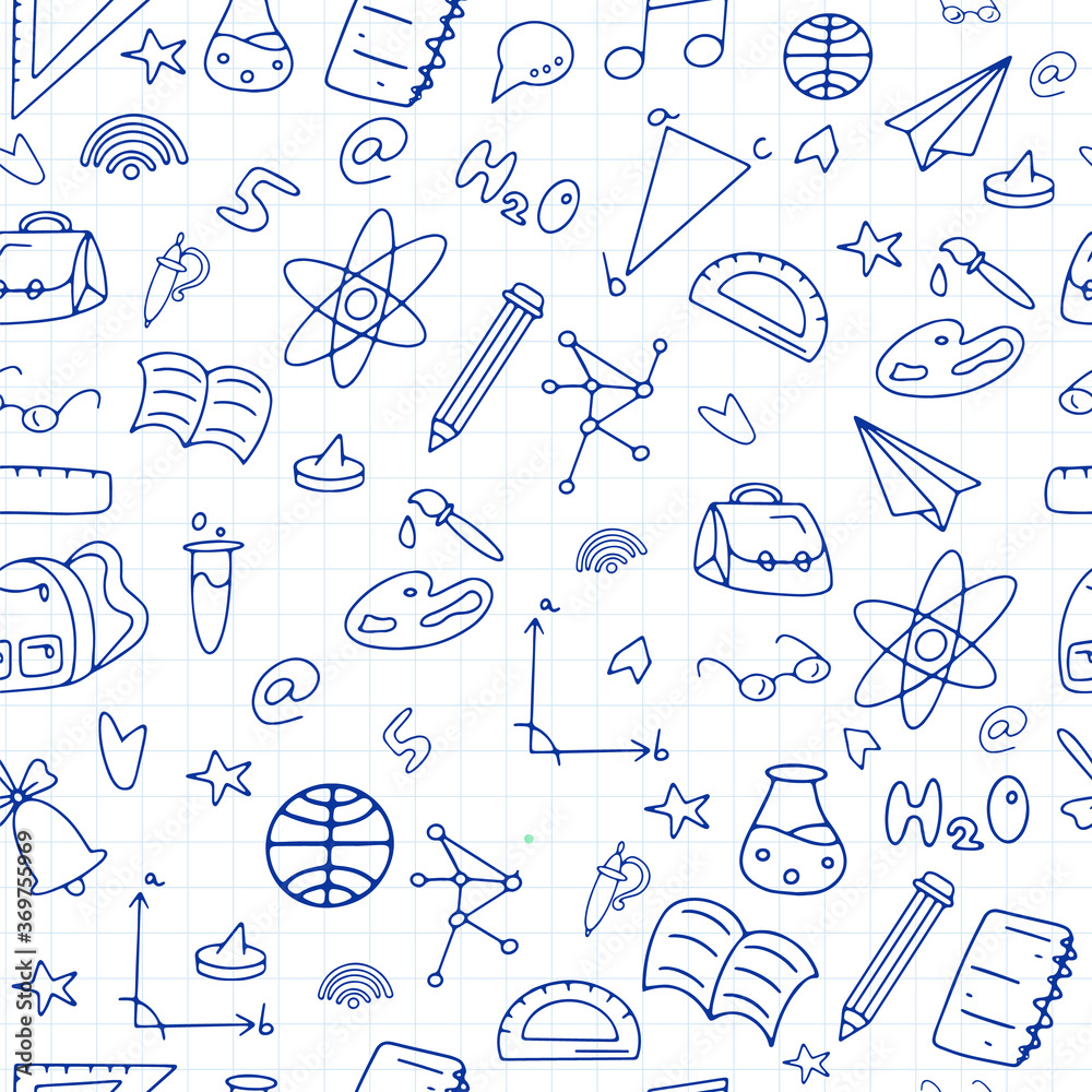 Pattern of welcome back to school with modern thin line icons school ...