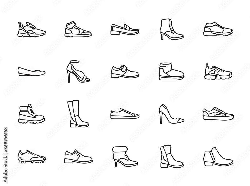 minimal line shoes icon set