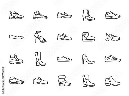 Vászonkép minimal line shoes icon set