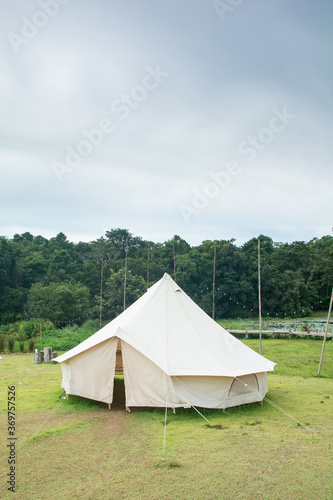 Traditional canvas bell tent in countryside