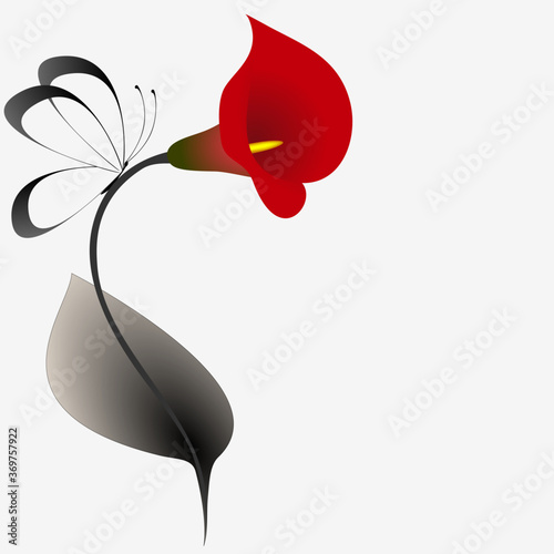 Canvas Print Floral background with red calla lilies and butterflies