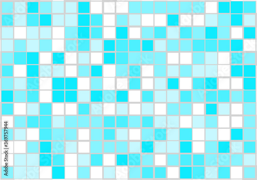 Mosaic from vector squares with trendy blue and white colors and different sized borders in shades of blue for web, cover, wrapping paper, art, etc. backgrounds