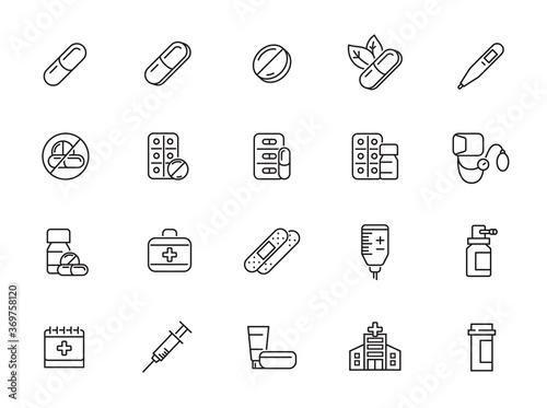 minimal medicine line icon set