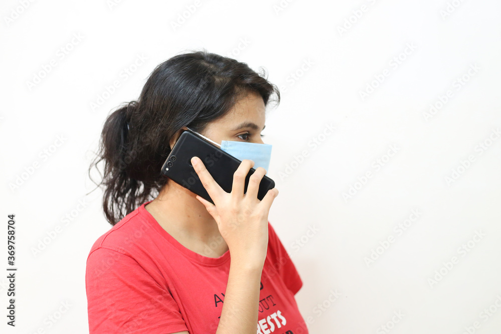 Work from home concept, Asian girl calling, Social Distance concept, Patient calling Work from home concept, Asian girl calling, Social Distance concept, Patient calling