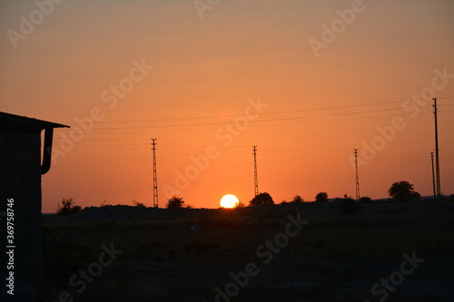 Sunset at vallage. photo