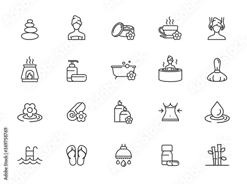 minimal spa beauty line icon set