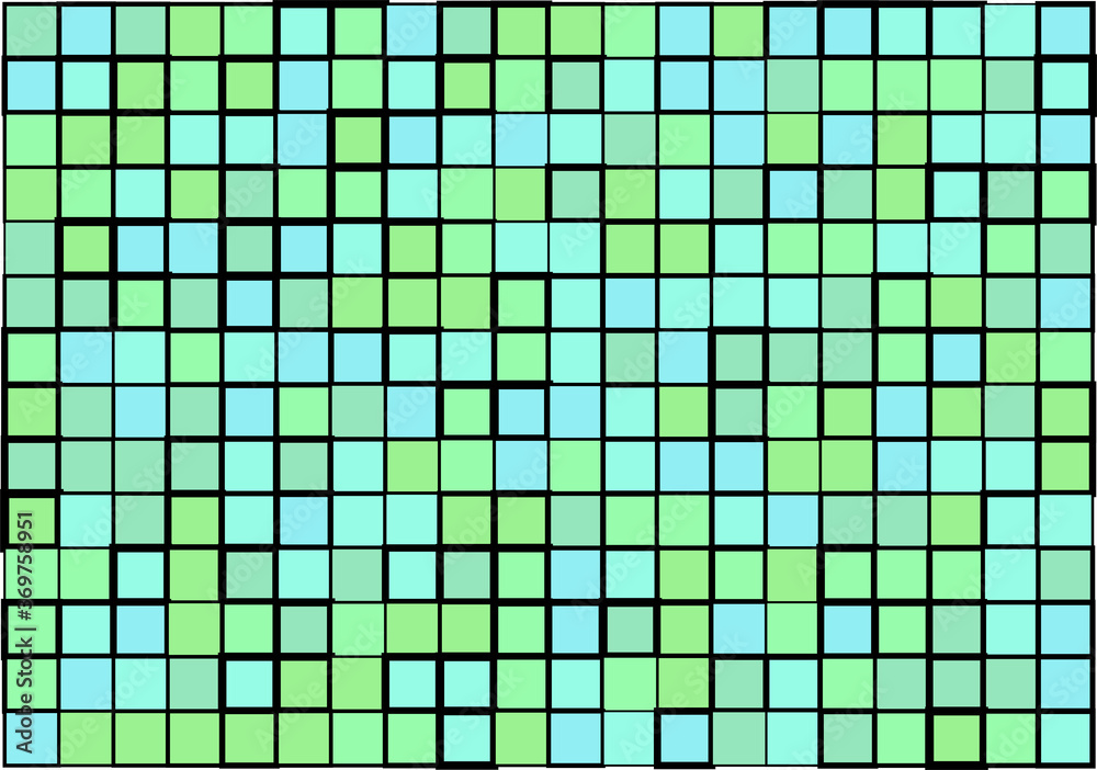 Mosaic from vector squares with trendy blue and green colors and different sized borders in shades of blue for web, cover, wrapping paper, art, etc. backgrounds Mosaic from vector squares with trendy blue and green colors and different sized borders in shades of blue for web, cover, wrapping paper, art, etc. backgrounds