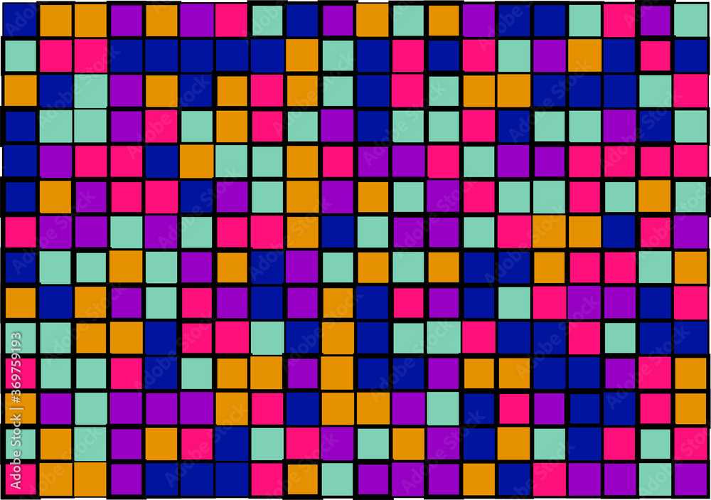 Mosaic from vector squares with trendy blue, yellow and pink colors and different sized borders in shades of colors for web, cover, wrapping paper, art, etc. backgrounds Mosaic from vector squares with trendy blue, yellow and pink colors and different sized borders in shades of colors for web, cover, wrapping paper, art, etc. backgrounds