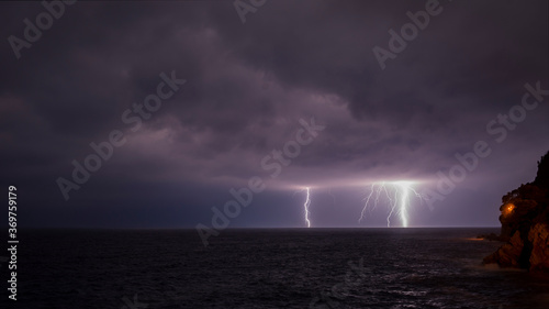 Lightnings and Storm on Adriatic Sea, Petrovac, Montenegro