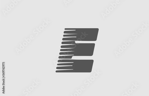 E grey alphabet letter logo icon. Line design for business and company