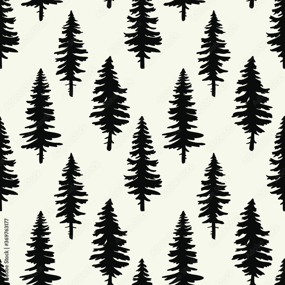 vector seamless pattern with black silhouettes of christmas trees,spruce forest