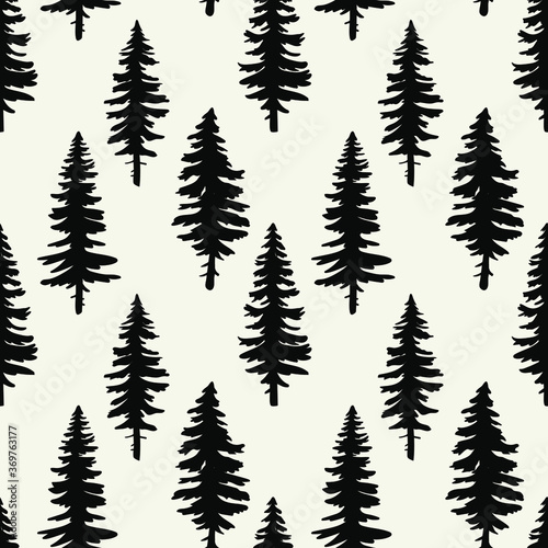 vector seamless pattern with black silhouettes of christmas trees spruce forest
