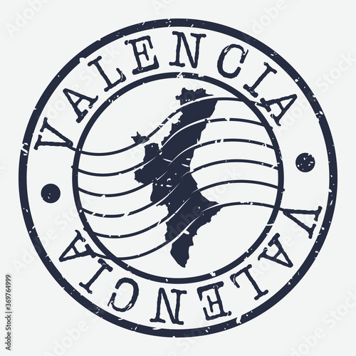 Valencia Spain Stamp Postal. Map Silhouette Seal. Passport Round Design. Vector Icon. Design Retro Travel.