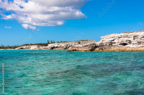 The blue skies and turquoise waters of the Caribbean island of Eleuthera, Bahamas