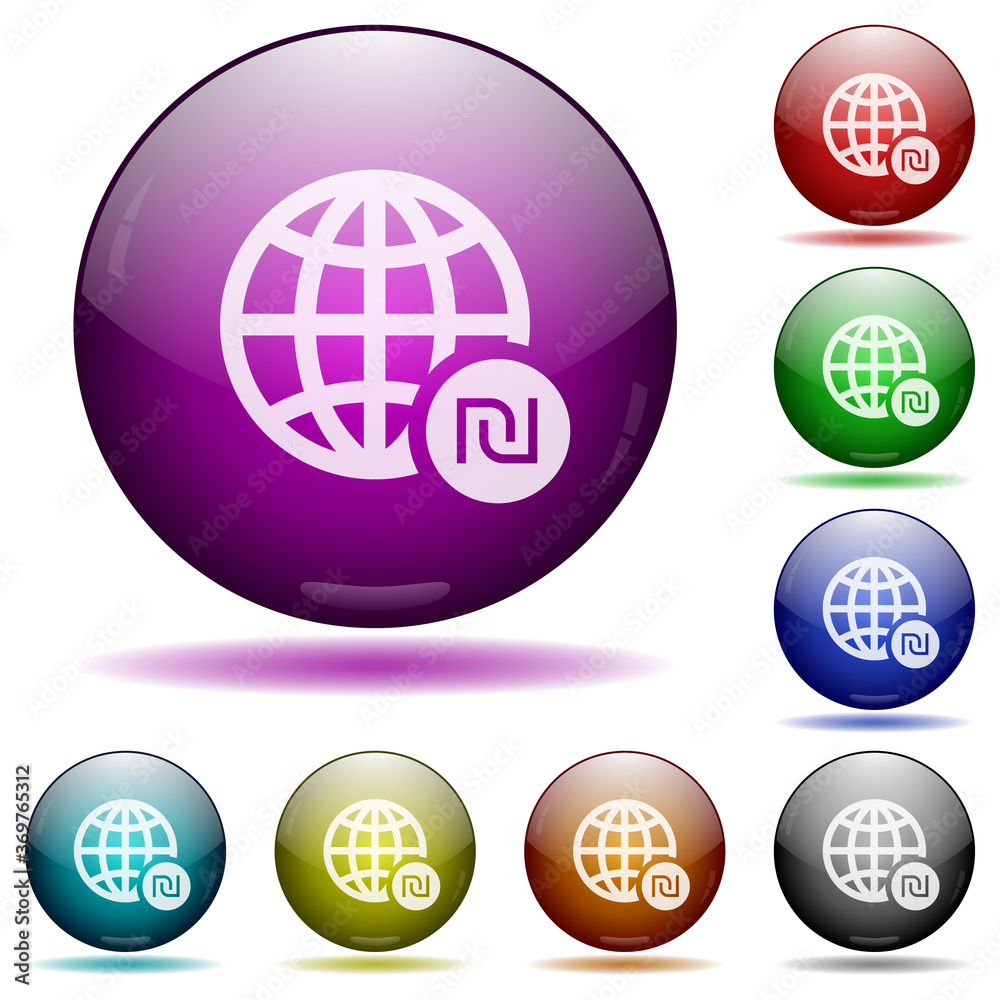 Online Shekel payment icon in glass sphere buttons Online Shekel payment icon in glass sphere buttons