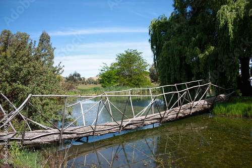 Crumbling Foot Bridge over a Lake Green Trees.jpg