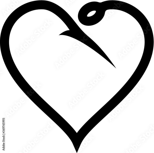 Vector illustration of the fishing hook as a fishing in a heart concept
