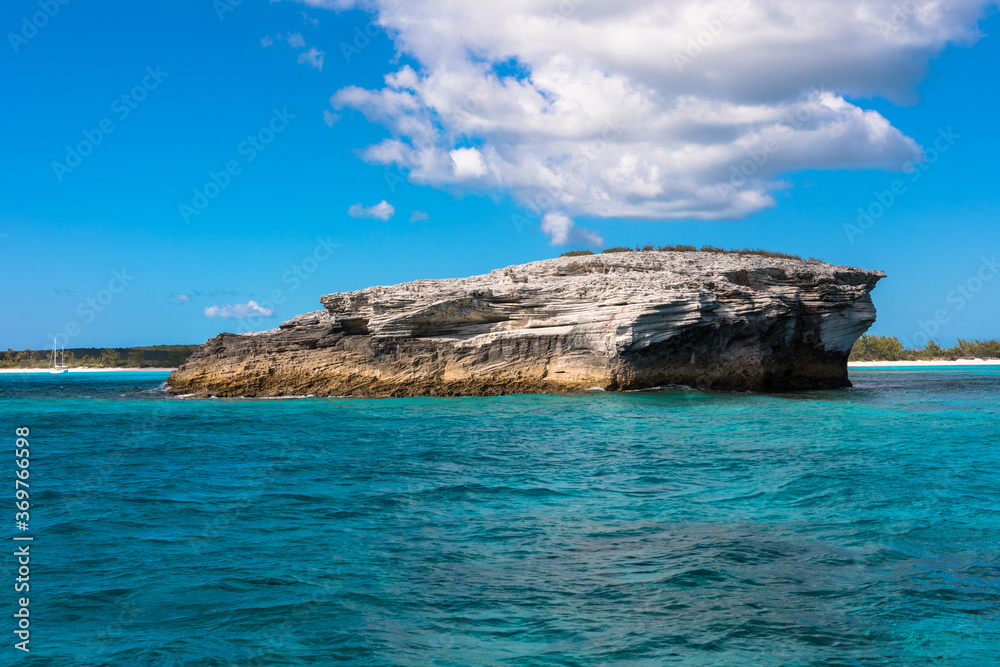 The blue skies and turquoise waters of the Caribbean island of Eleuthera, Bahamas