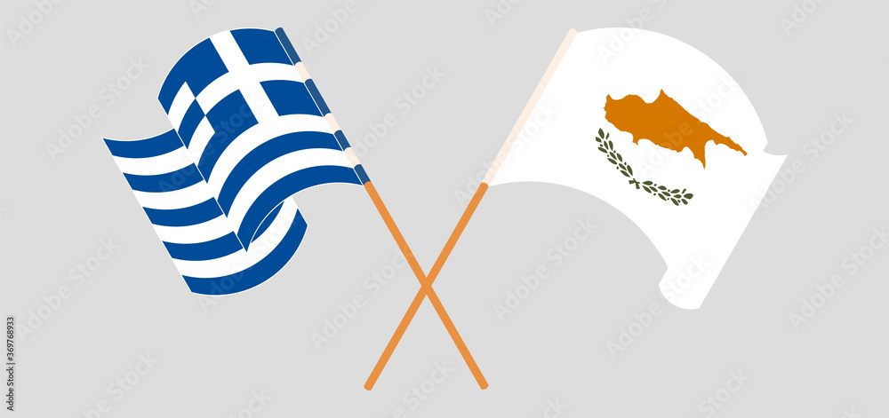 Crossed and waving flags of Cyprus and Greece Crossed and waving flags of Cyprus and Greece