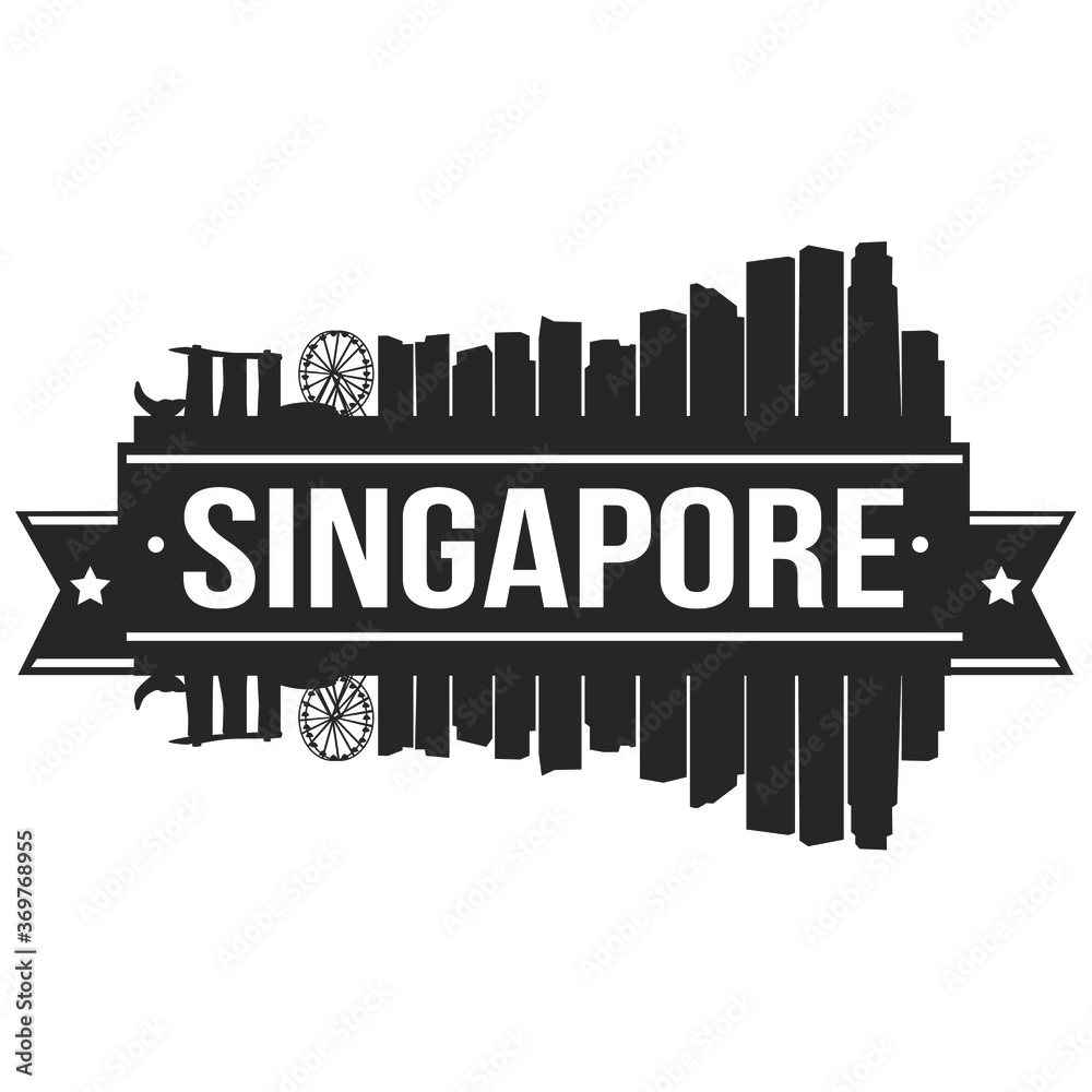 Naklejka premium Singapore Skyline Stamp Silhouette City Vector Design Art Landmark.