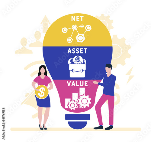 Flat design with people. NAV - Net Asset Value. business concept.Vector illustration for website banner, marketing materials, business presentation, online advertising.