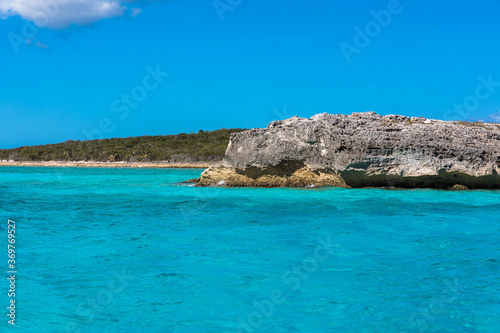 The blue skies and turquoise waters of the Caribbean island of Eleuthera  Bahamas