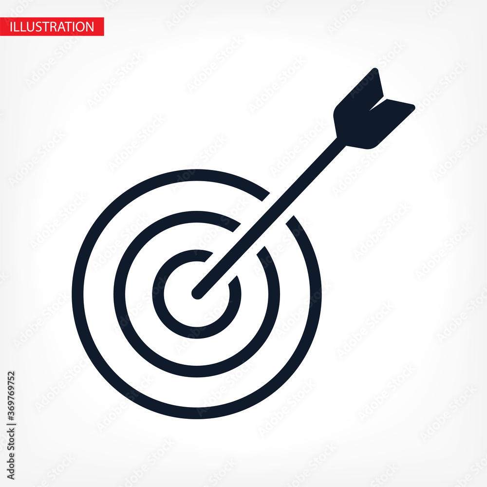 Target with an arrow flat icon concept market goal vector picture image. Concept target market, audience, group, consumer. Bullseye or goal Isolated sign Target with an arrow flat icon concept market goal vector picture image. Concept target market, audience, group, consumer. Bullseye or goal Isolated sign