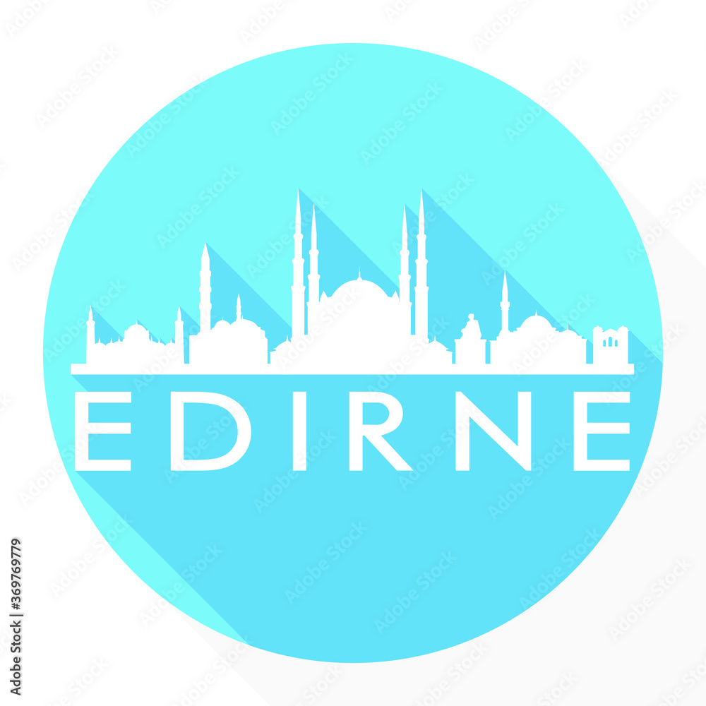 Fototapeta premium Edirne Turkey Flat Icon Skyline Silhouette Design City Vector Art Famous Buildings.