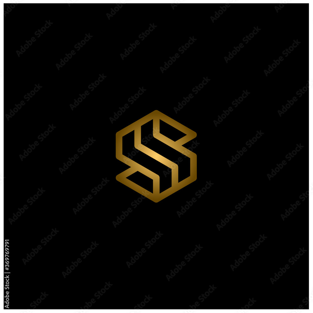Golden Initial Letter S, Gold SS Monogram with hexagon shape luxury elegant logo design Golden Initial Letter S, Gold SS Monogram with hexagon shape luxury elegant logo design