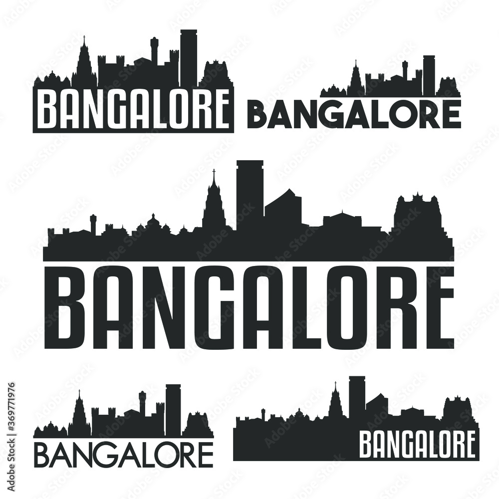 Bangalore India Flat Icon Skyline Vector Silhouette Design Set.