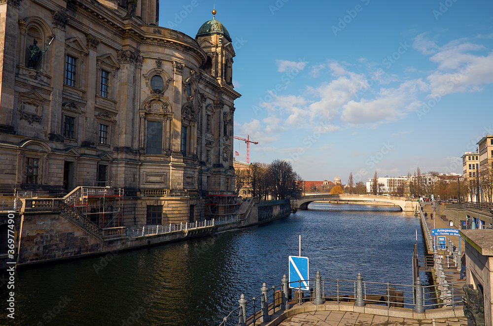 Germany. Berlin. Embankment of the river Spree in Berlin. February 16, 2018
