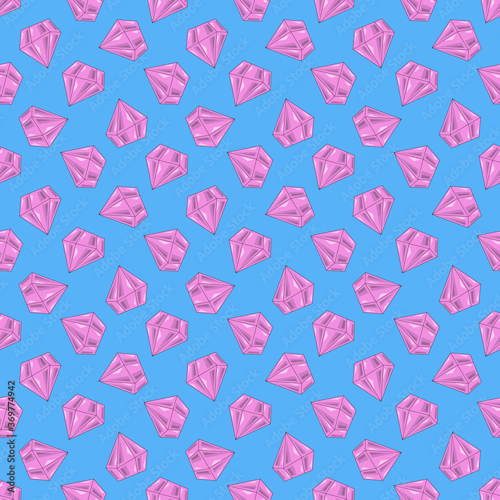 Seamless pattern with pink diamonds on a blue background