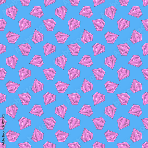 Seamless pattern with pink diamonds on a blue background